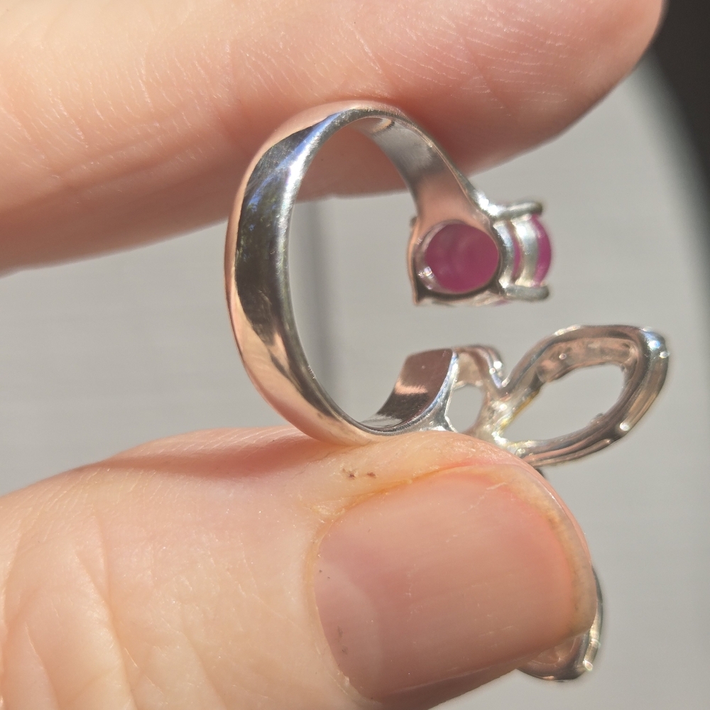 Star Ruby 3k & Amethyst butterfly sterling & gold ring sz7 adjustable open - Picture 7 of 10